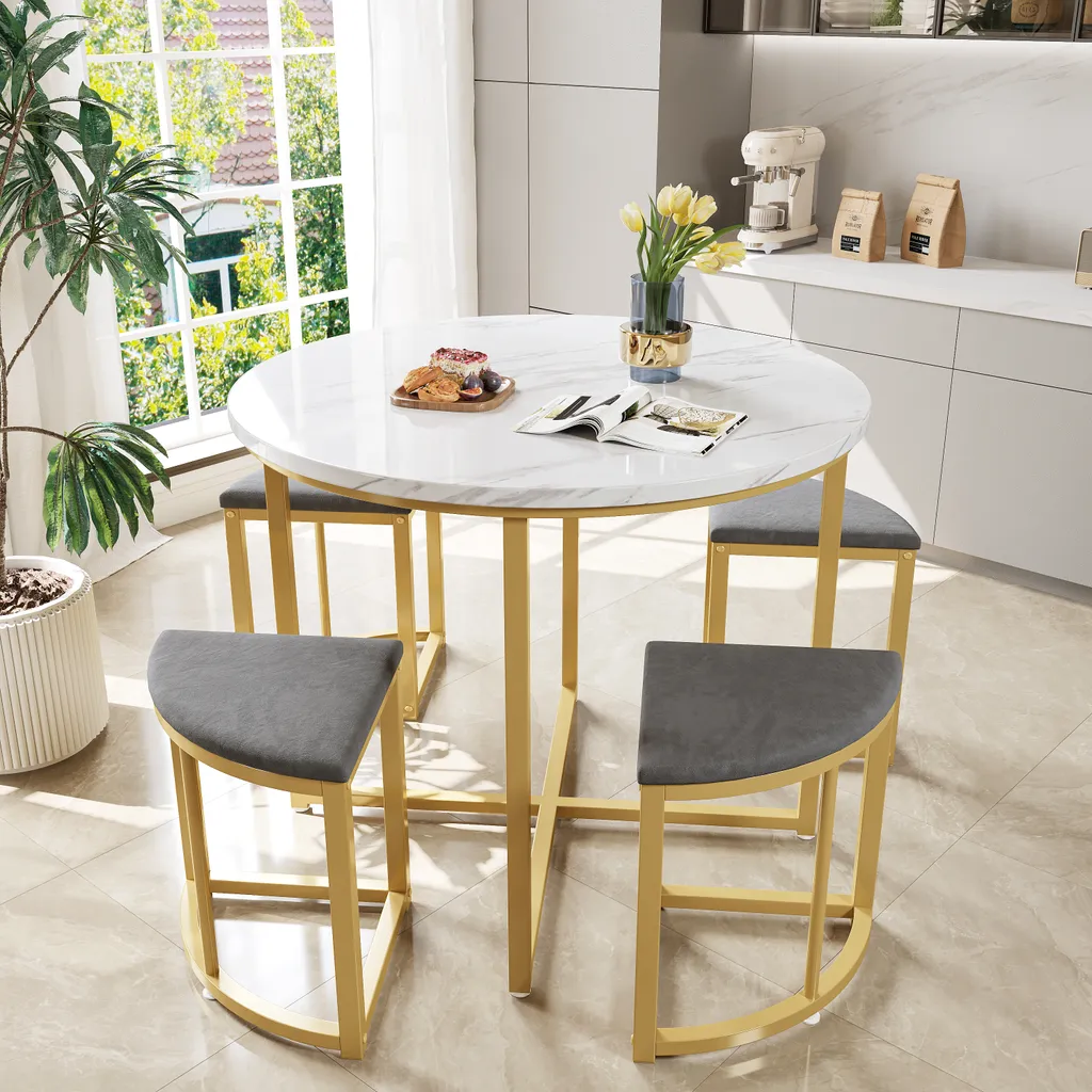 Coin Repas Convivial 4 Places pour Salon et Chambre - Velours et Or