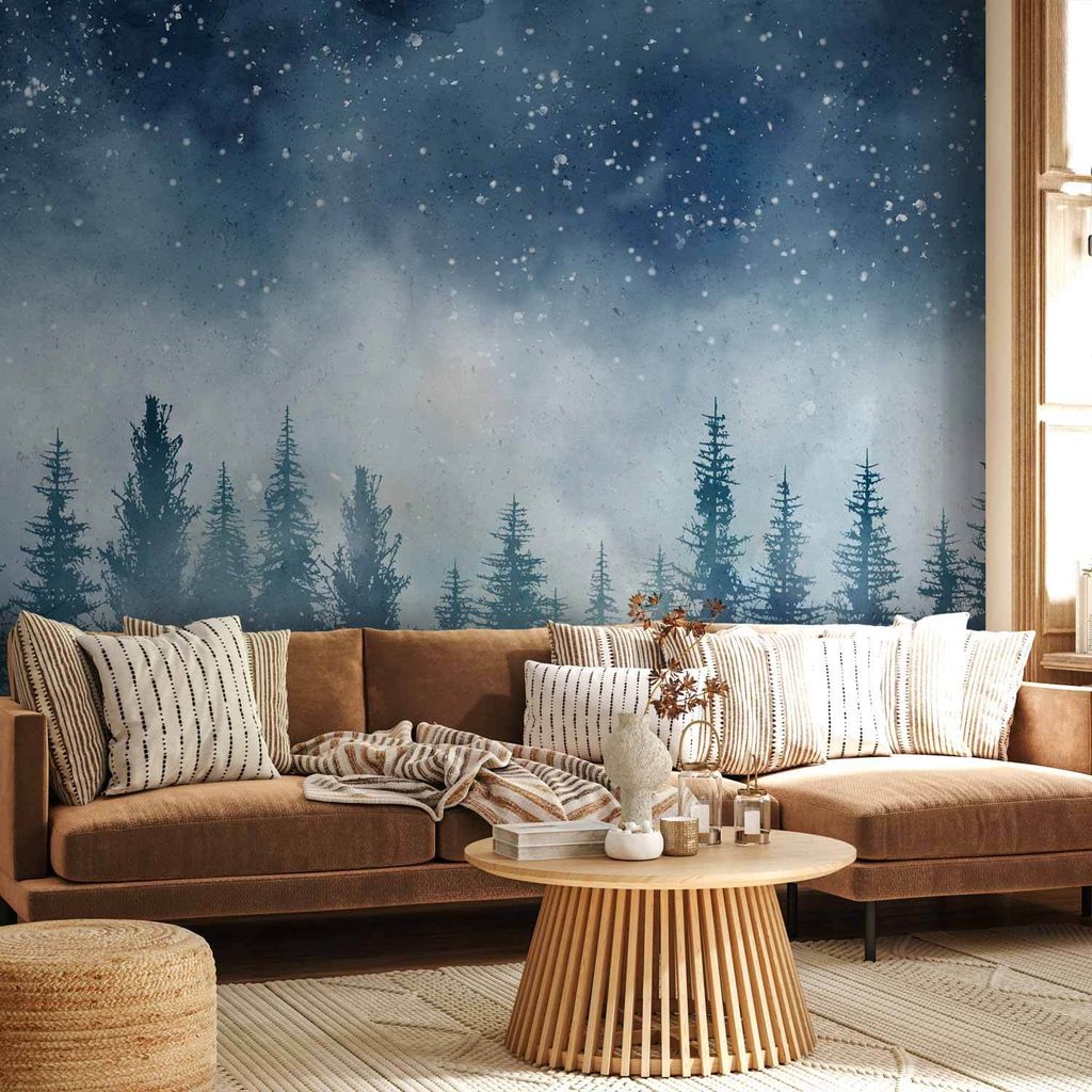 Vlies Fototapete - Night landscape - landscape of a misty forest at night with a starry sky 150x105 cm Landschaften c-A-10001-a-a
