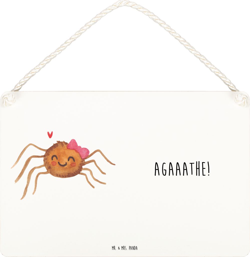 Mr. & Mrs. Panda Schild Spinne Agathe Freude DIN A5 - Weiß - Geschenk, Holzschild, Viral, Türschild, Trend, Beliebte, Viraler Hit, Wandschild, kl...