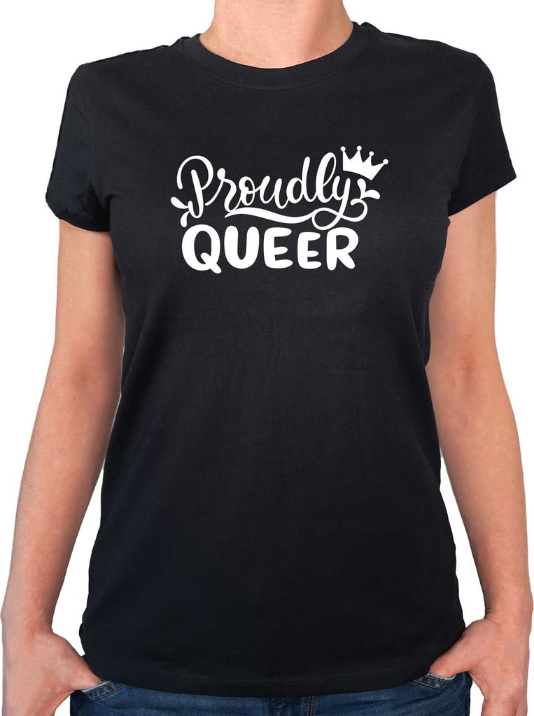 Huuraa Damen T-Shirt Proudly Queer Krone S Black Bio Baumwolle Fairtrade Damenshirt Geschenkidee
