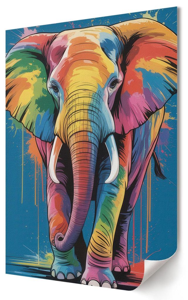 Bunter Elefant- Kunstdruck A2 (42x59 cm) - Humorvoll, modern, minimalistisch- Wandbild für Wohnzimmer Schlafzimmer & Flur, Modernes Poster Wanddek...