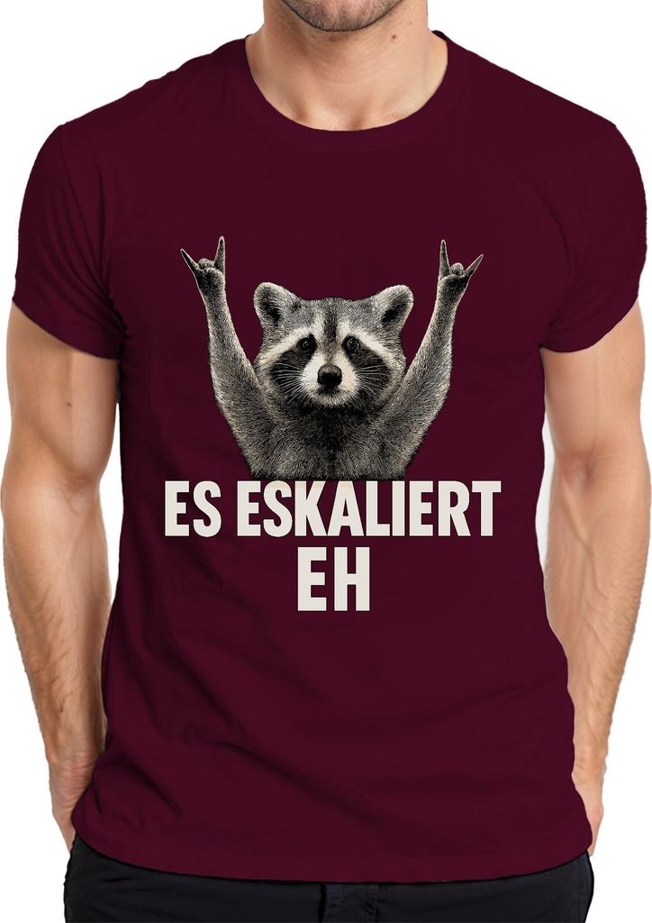 Es eskaliert eh Waschbär Rocker Party Humor Vintage Retro lustig Herren T-Shirt, Burgundy, L