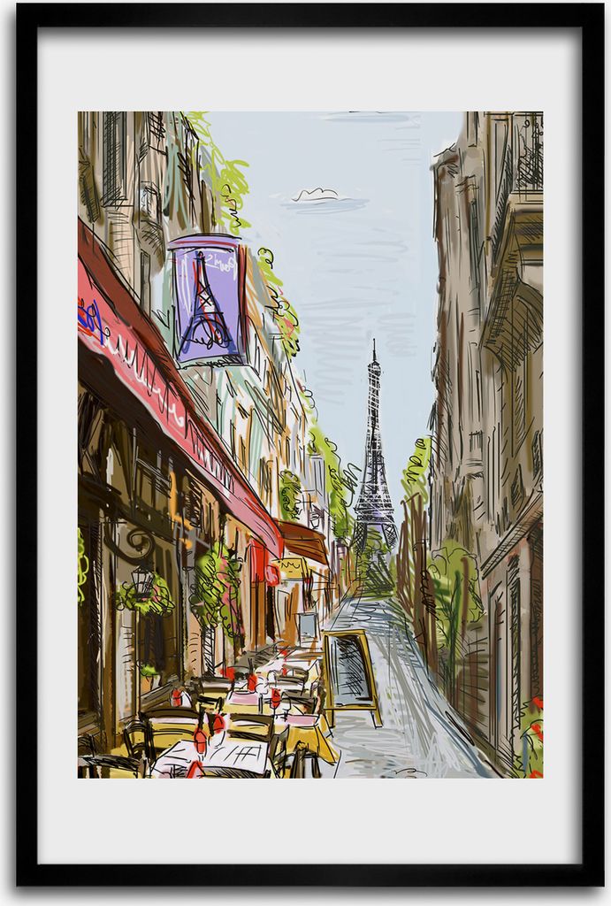 Bild - Bilderrahmen - 40 cm x 60 cm - MDF - Rahmen - Wandkunst - Eiffelturm Paris