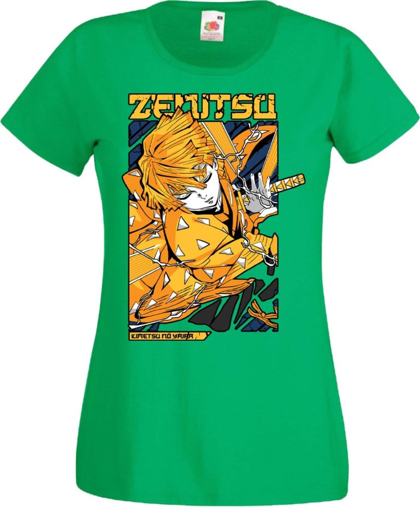Damen T-Shirt Manga Anime Demon Anime Slayer Zenitsu Agatsuma, Lady XL / Grün