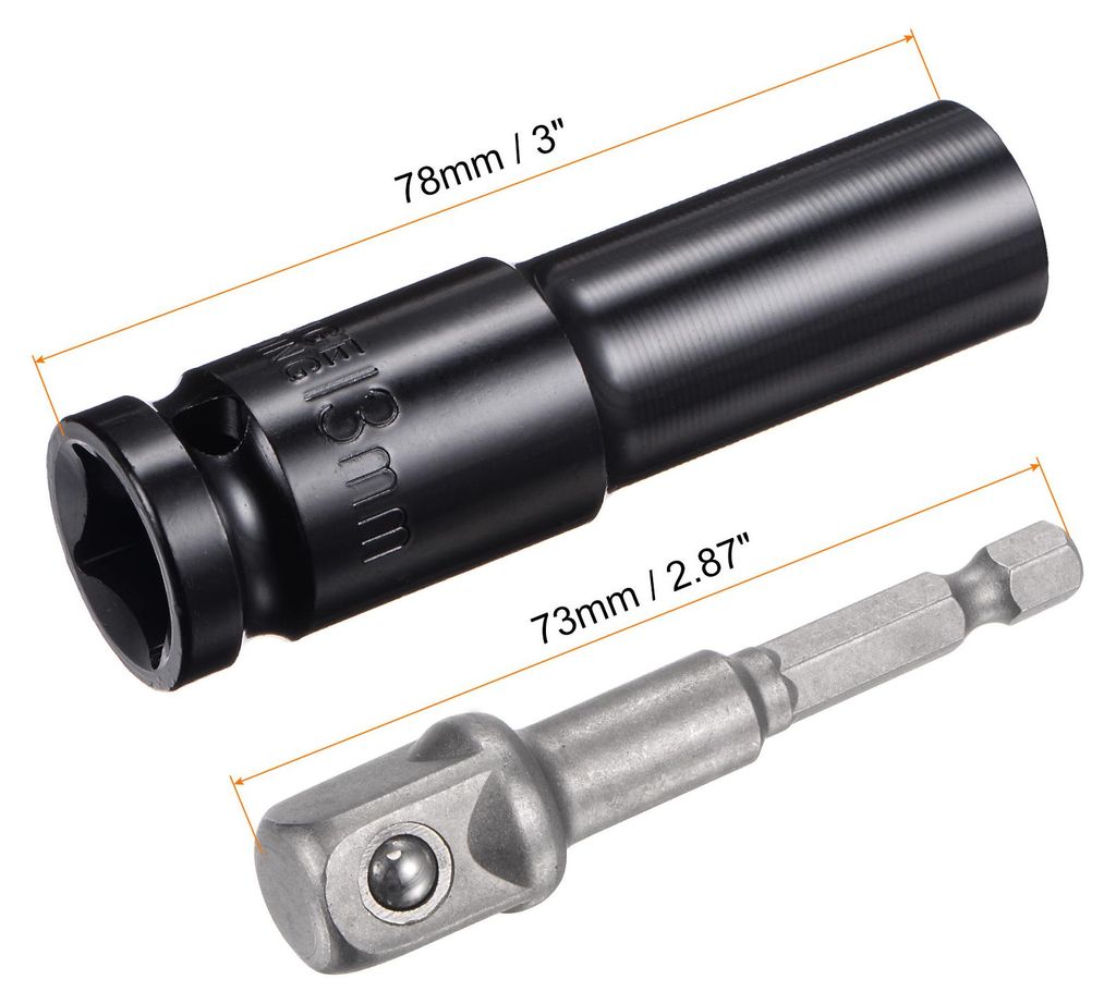 Zubeh?rset fš¹r 1/2 Zoll Steckschlš¹ssel 13mm Tiefer 6 Kant Stecknuss mit 3 Zoll L?nge und 1/4 Zoll Sechskantschaftadapter