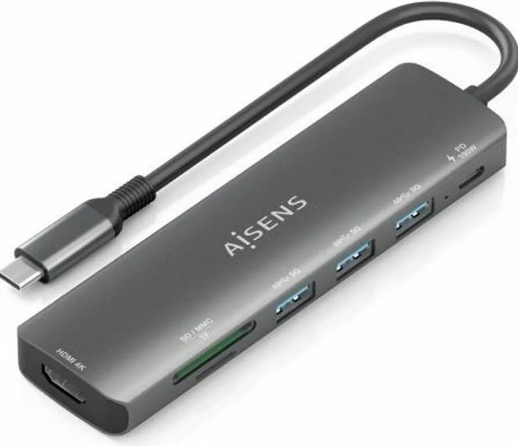 Docking Station 7 Porte Aisens ASUC-7P025-GR Alluminio Grigio