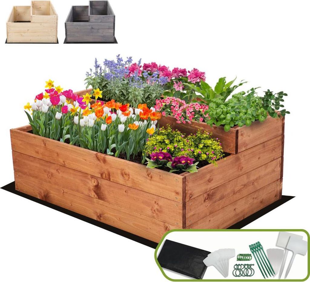 MODO24 Hochbeet Holz, Pflanzkasten, Massivholz, Kiefer, Kräuterbeet, Blumenkasten, Garten, Terrasse, 36x90x63 cm, Braun, ZP07