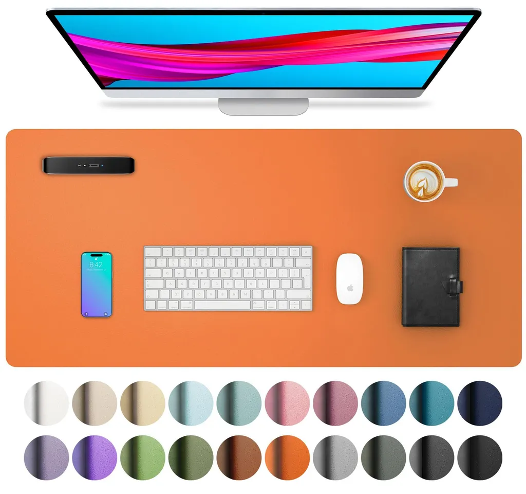 Grand tapis de bureau multifonction en cuir et daim pour ordinateur