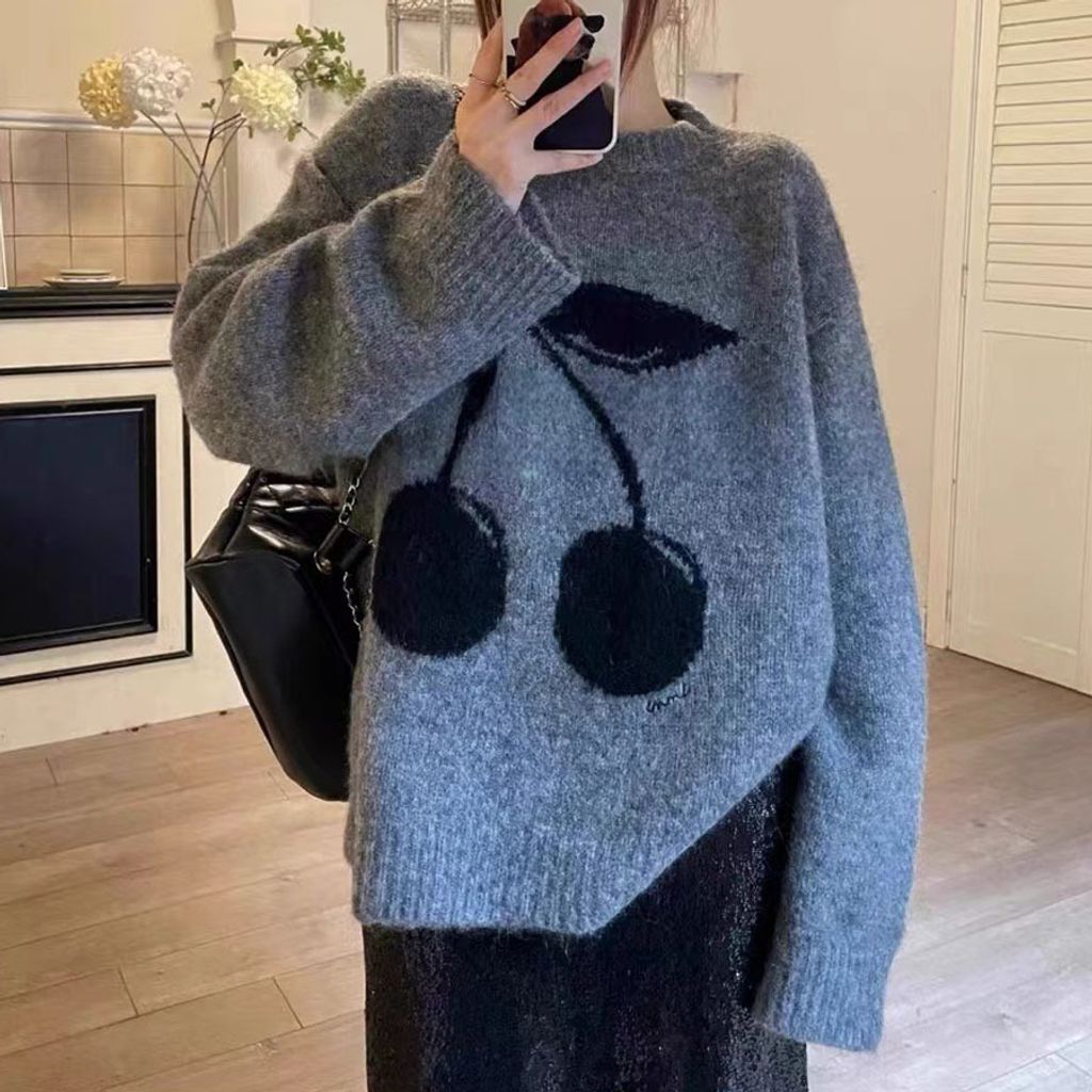 360Home Damenbekleidung modischer Pullover Herbst und Winter lockere langärmelige Variante grau