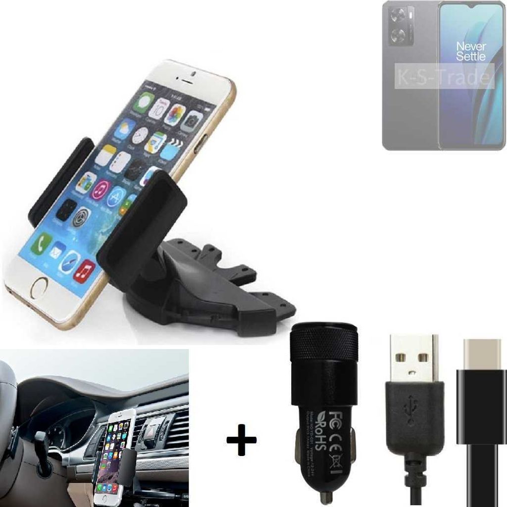 K-S-Trade CD Schlitz Handy-Halterung kompatibel mit OnePlus Nord N20 SE Autohalterung KFZ-Halter Radio Handy Halterung 360° drehbar CD-Schacht inkl.