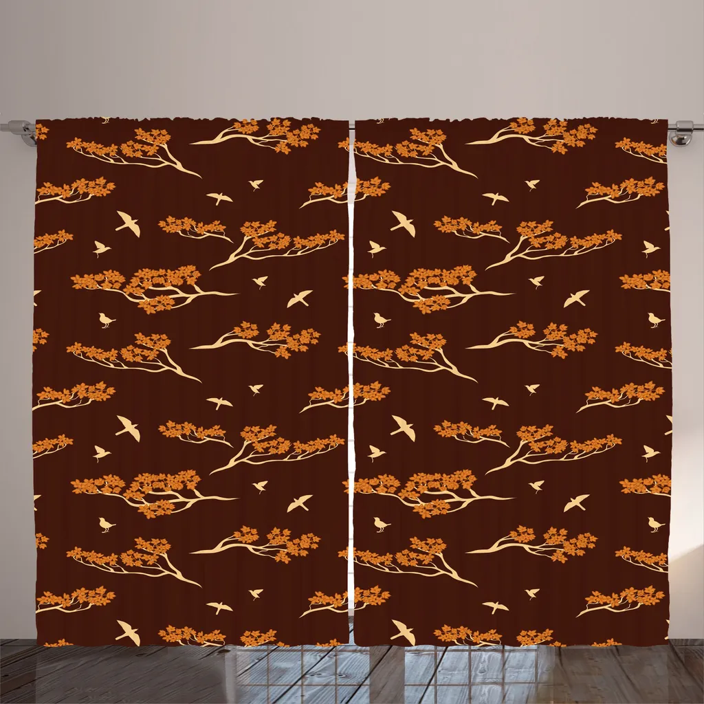 ABAKUHAUS Rideaux Fleurs de Cerisier et Oiseaux 280x225cm Séquoia