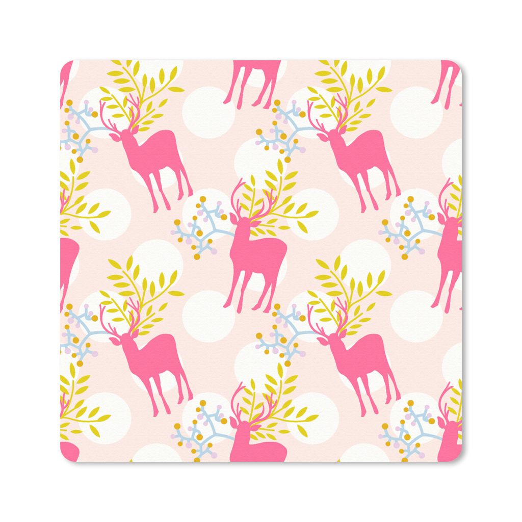 MuchoWow Mauspad Mousepad Hirsche - Rosa - Muster 30x30 cm - Mousepads - Maus Mat - Pad - Mausunterlage - Gaming