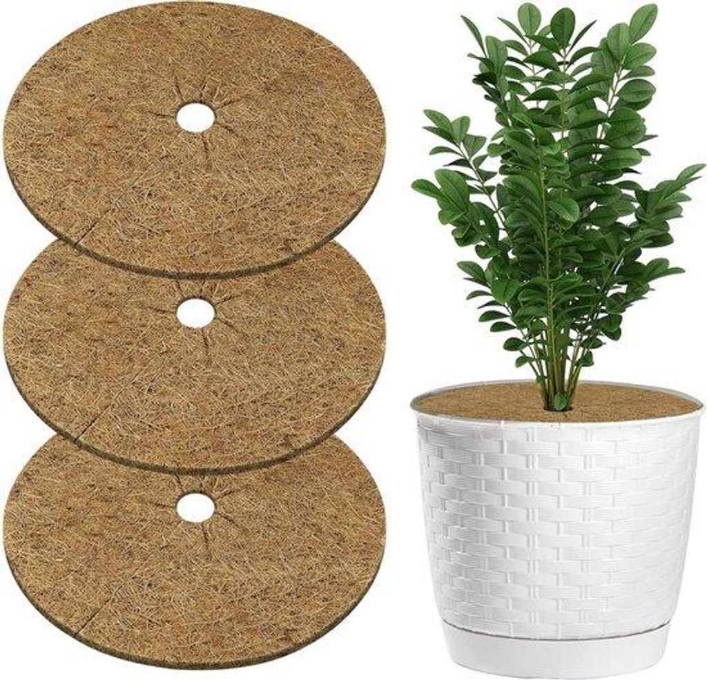 Kokosmulch-Scheiben 3er-Pack 60cm - Für Zimmer- und Balkonpflanzen - Blumentöpfe Abdecken