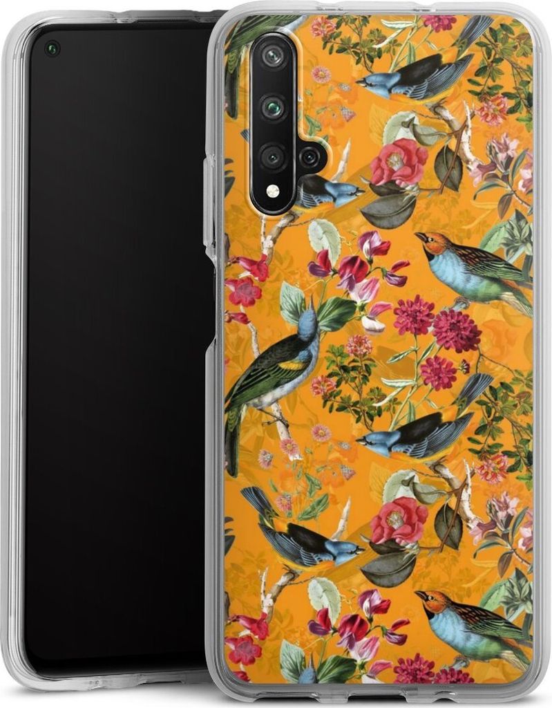 DeinDesign Handyhülle für Huawei Nova 5T Silikon Hülle Case Smartphone Schutzhülle Blumen Dschungel Vogel