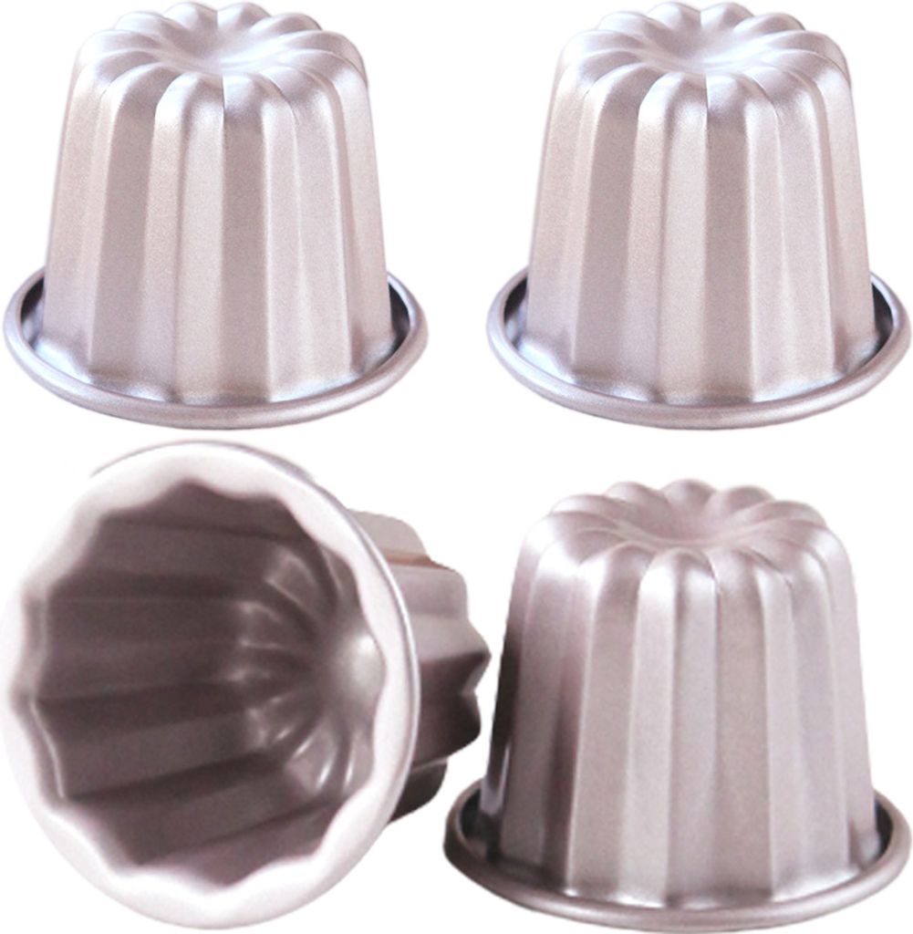 Set von 4 Canele Backform Mini Bordelais Cannele Backformen Canelés Kuchenformen Bordeaux Backform Geleeform Muffinform Backblech Antihaft