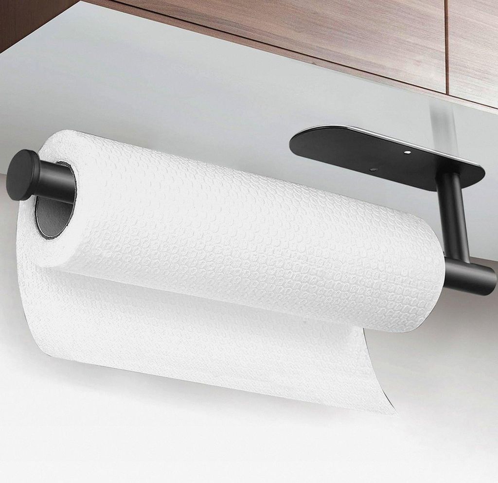 Küchenrollenhalter Schwarz, Edelstahl Wand Paper Towel Holder Klebend Ohne Bohren für Zewa Rollenhalter(Schwarz, Oval 33,4cm)