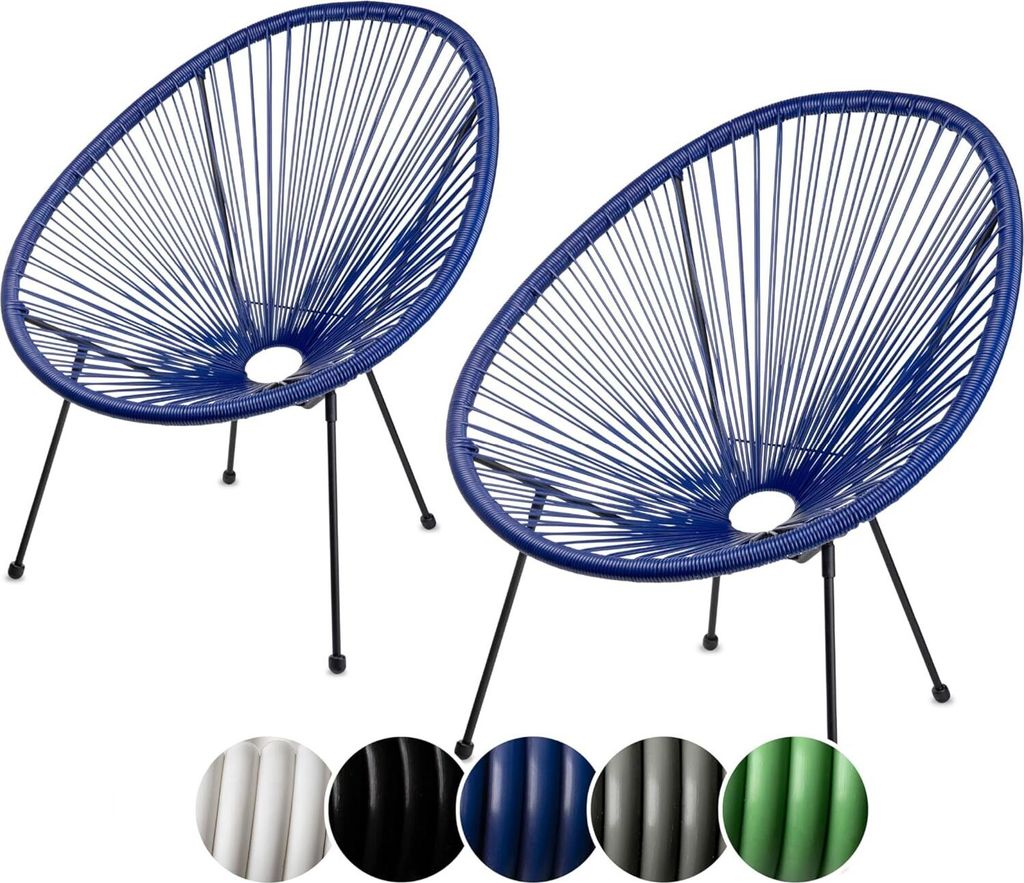 sunnypillow 2er Set Acapulco Gartenstuhl | gemütlicher Loungesessel für Wohnzimmer, Terrasse, Garten, Balkon Sessel Stuhl | Blau