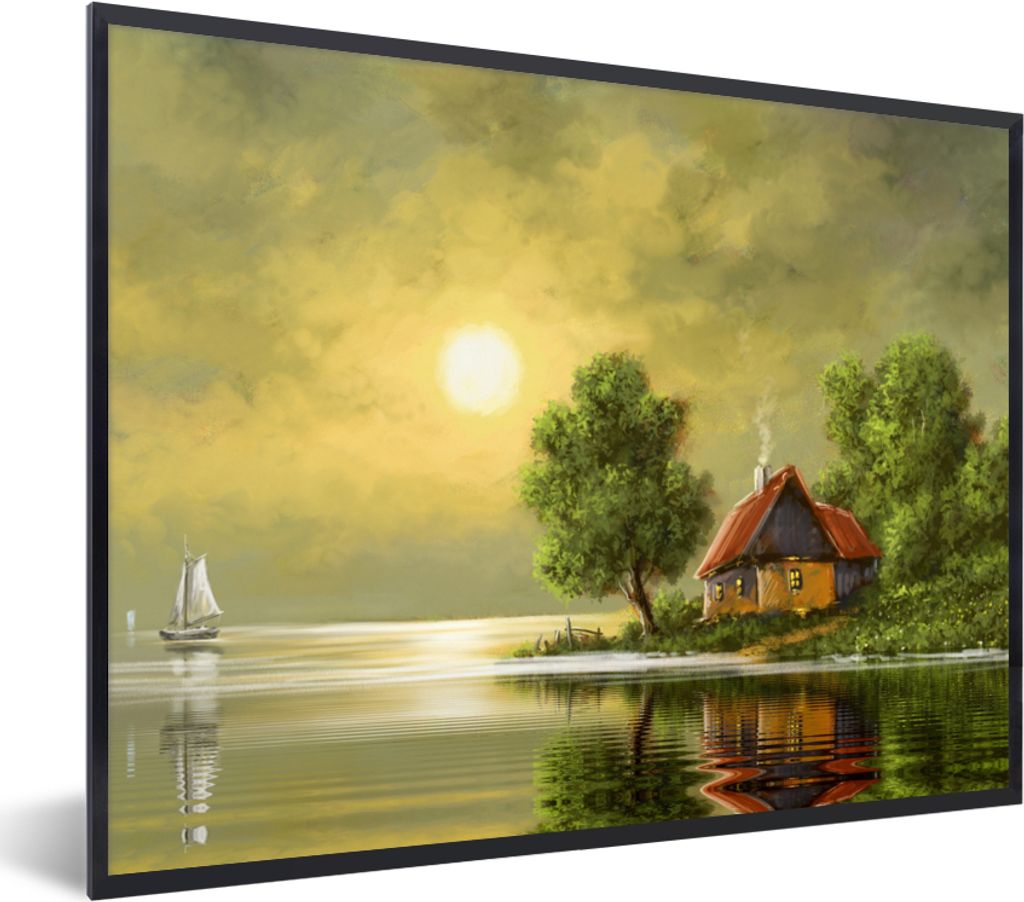 MuchoWow® Gerahmtes Poster Gemälde - Ölfarbe - Haus - Natur Produktbild 