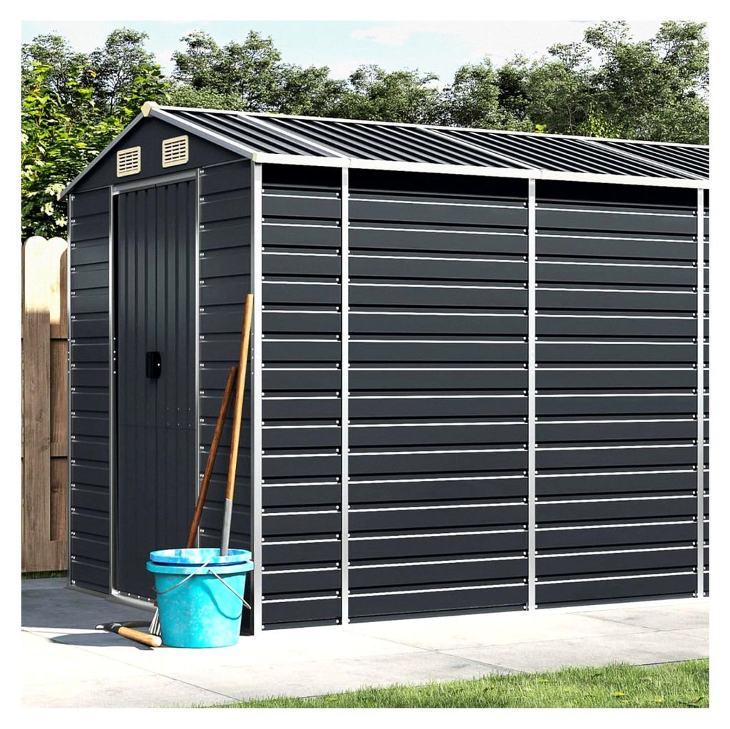 Gerätehaus Anthrazit 191x555x198 cm Verzinkter Stahl, Wetterfestes Gerätehaus Garten Schuppen Großvolumen für Rasenmäher Möbel Campingzubehör