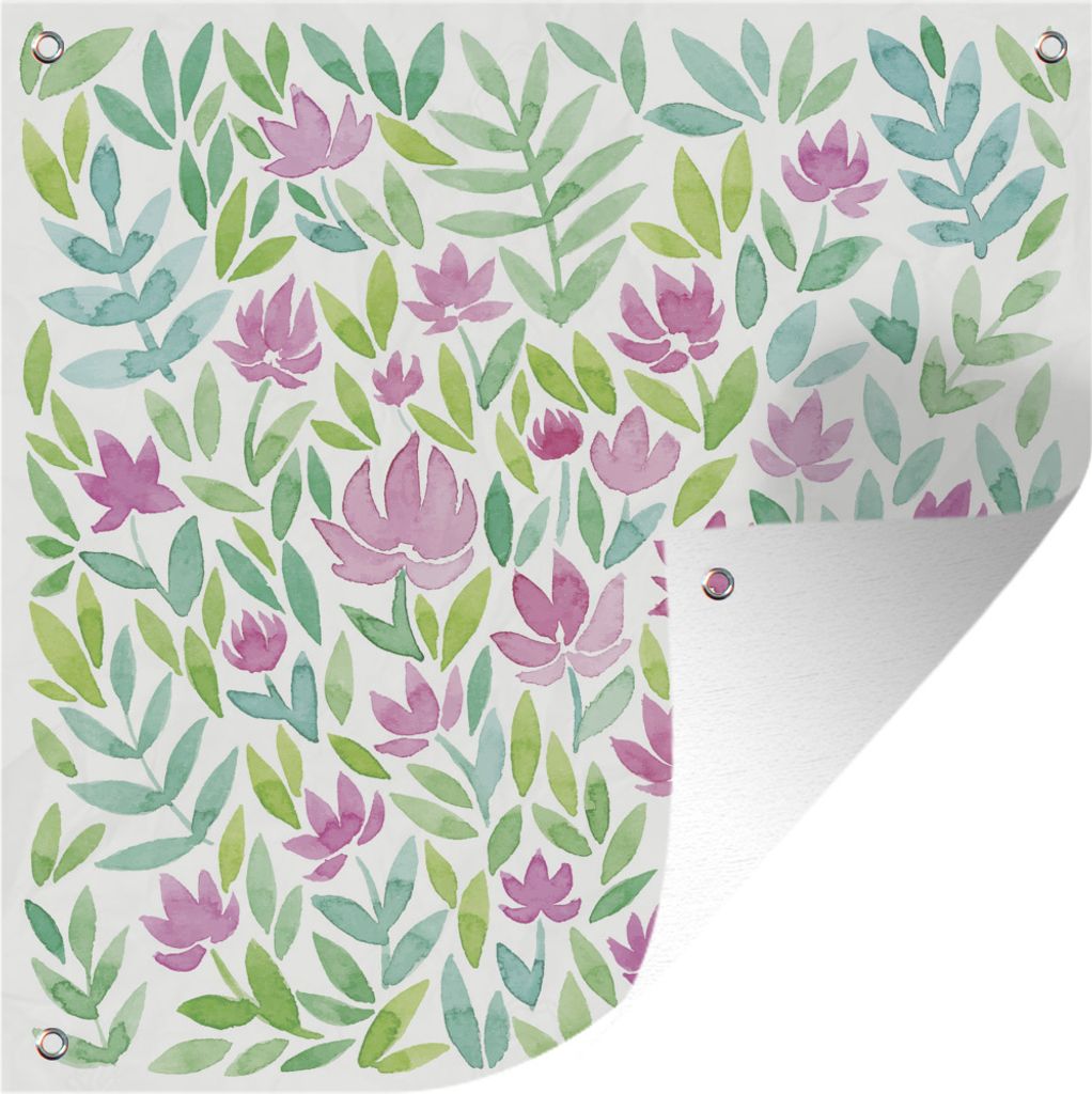 MuchoWow 100x100 cm Outdoor-Poster Gartendeko Sichtschutz Garten Poster für den Garten Ein Aquarell mit Blumenmuster