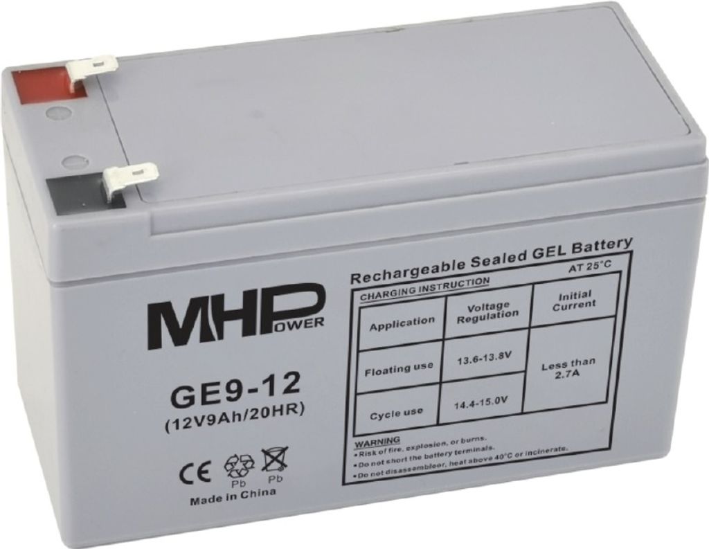 MHPower GE9-12 Gel-Akku 12 V/9 Ah, Faston F2 – 6,3 mm, Deep Cycle