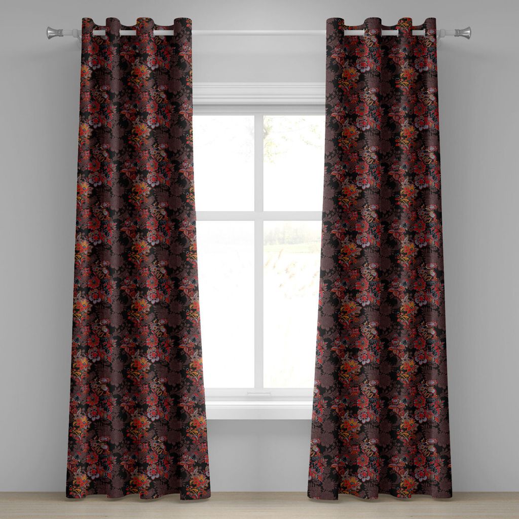 ABAKUHAUS Blume Ösenvorhang, Blumen von Asien im japanischen Art-Art-klaren Blumenmuster Boho-Druck, Dekorative 2-Panel-Fenstervorhänge, 280 cm x...
