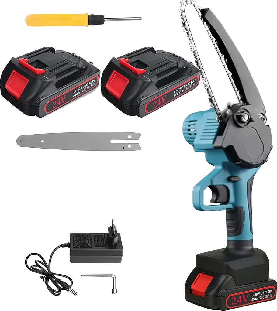 Mini Sega Elettrica 8 Pollici 24V - Kit con 2 Batterie Incluse