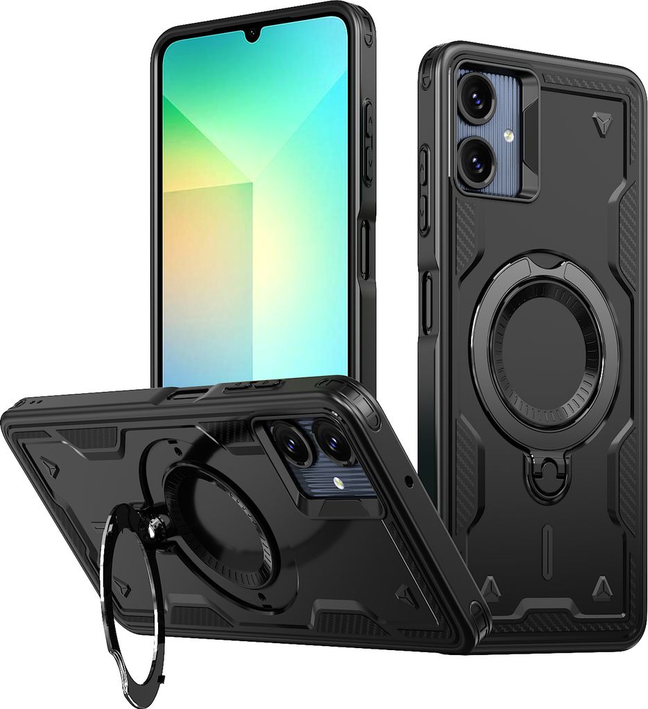 Dual Layer Hülle für Samsung Galaxy A05 Metall Ring Ständer Magnetisch Stoßfest Militär Handyhülle Schwarz