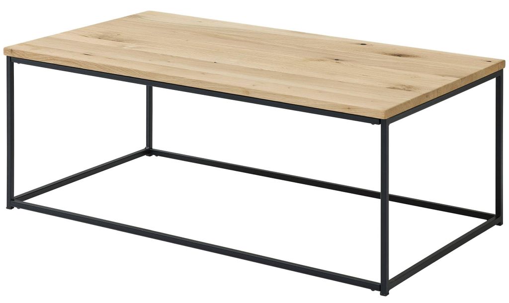 Couchtisch THOR 110 x 60 cm Platte Eiche geölt Metallgestell schwarz