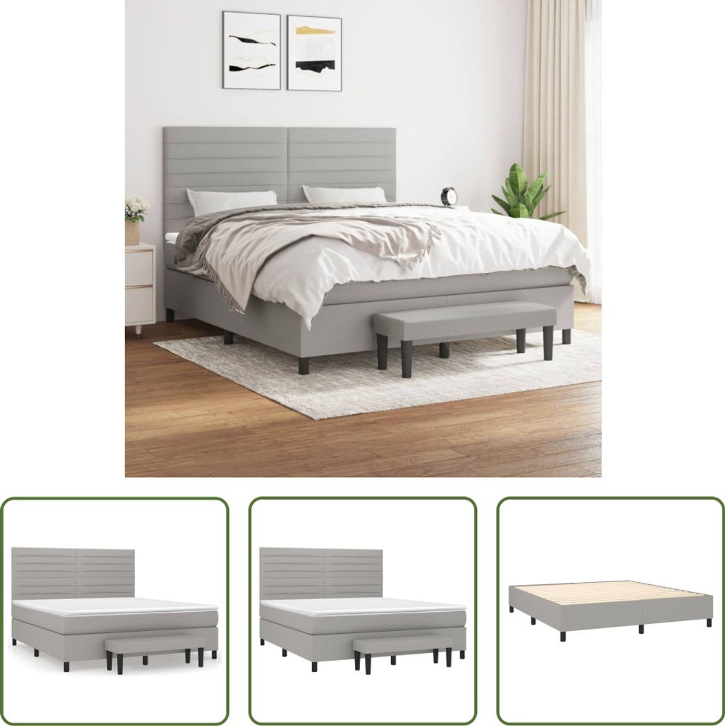 The Living Store Boxspringbett mit Matratze Hellgrau 180x200 cm Stoff