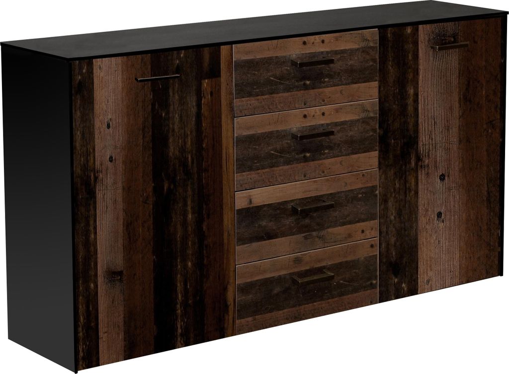 Sideboard >Texas< in schwarzstahl / texas oak, Holzwerkstoff - 177x97x41 (BxHxT)