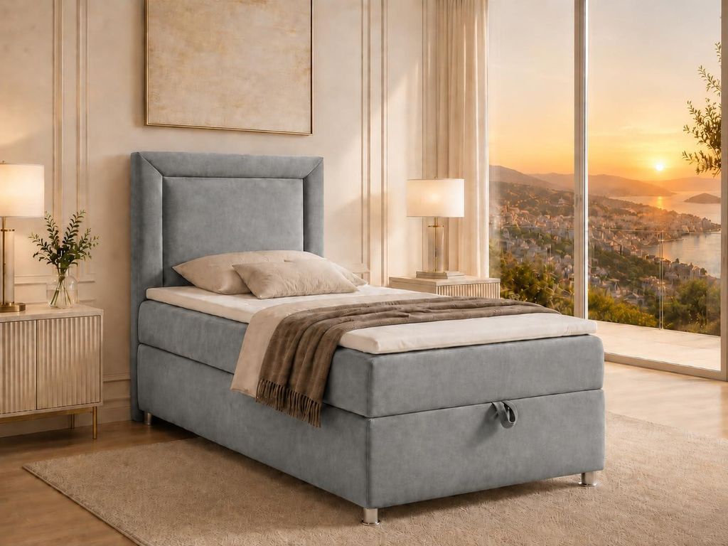 Best for Home Boxspringbett mit Bettkasten Trinity K3-SINGLE 100x200 Bonellfederkern inkl. Topper - Grau