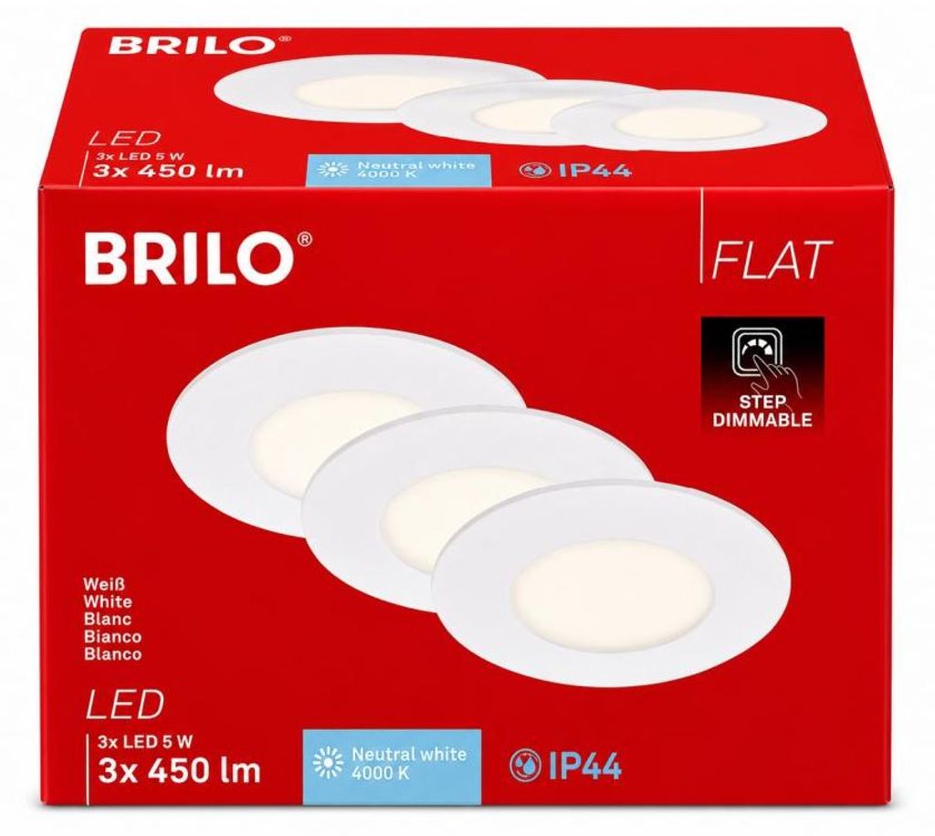 Di-Ka LED inbouwspot Flat-In, set van 3, wit, Ø 8,5 cm, 5W Productafbeelding 