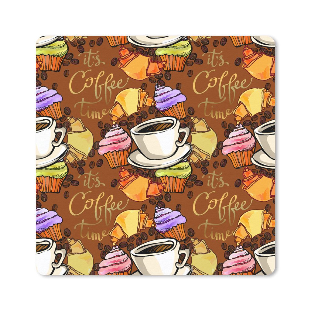 MuchoWow Mauspad Mousepad Kaffee - Croissant - Frühstück 30x30 cm - Mousepads - Maus Mat - Pad - Mausunterlage - Gaming
