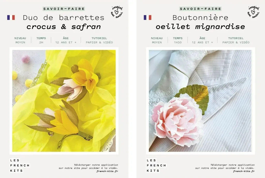 Kit Boîte Bricolage Papier Mariage avec 2 Barrettes Fleurs et Boutonnière