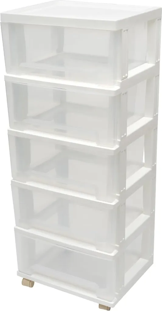Armoire blanche à 5 tiroirs en plastique meuble de rangement à roulettes