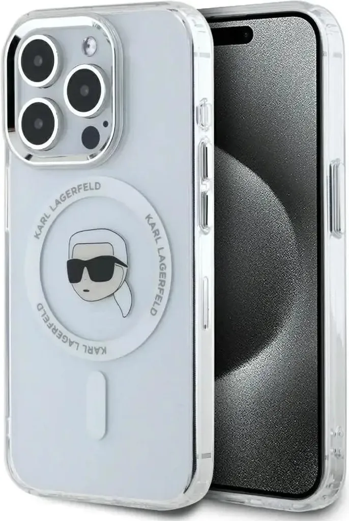 Cover iPhone 15 Pro Max Karl Lagerfeld Bianca MagSafe - Protezione Iconica