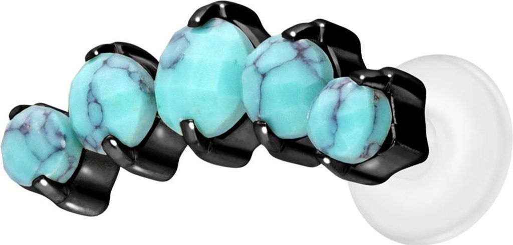 Ohrpiercing, Nasenpiercing PTFE Labret mit Innengewinde + Titan-Aufsatz 5 SYNTHETISCHE TÜRKISE Schwarz Stablänge: 7mm | Stabstärke: 1,6mm
