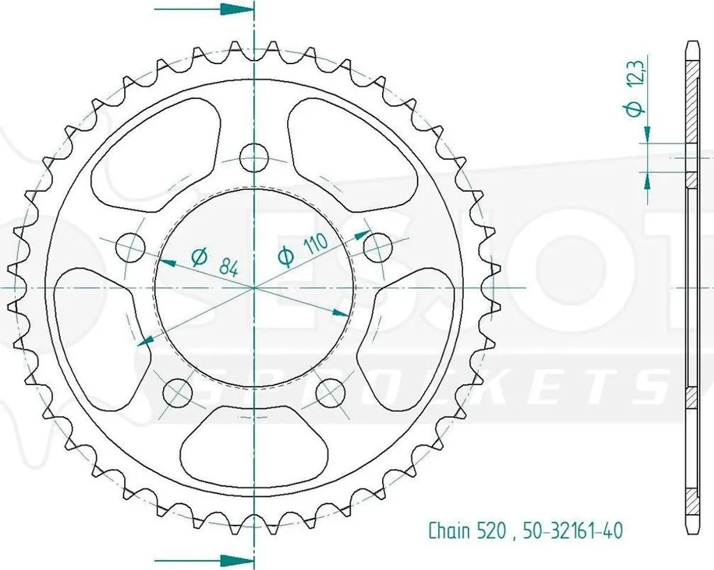 Couronne arrière Esjot 520 en acier robuste 41 dents modèle 32161 moto