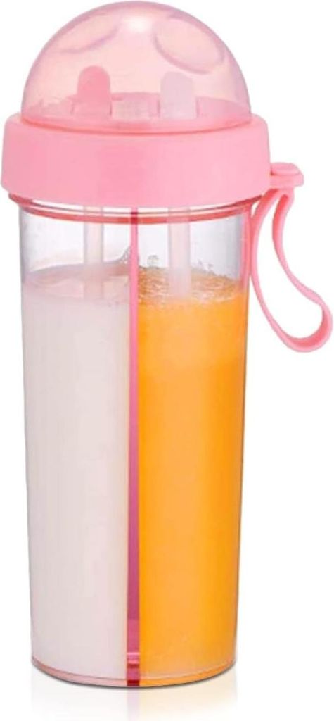 Wasserbecher mit Strohhalm und Deckel 600 ml 2-in-1 Wasserflasche für Kinder für den Außensport (Rosa)