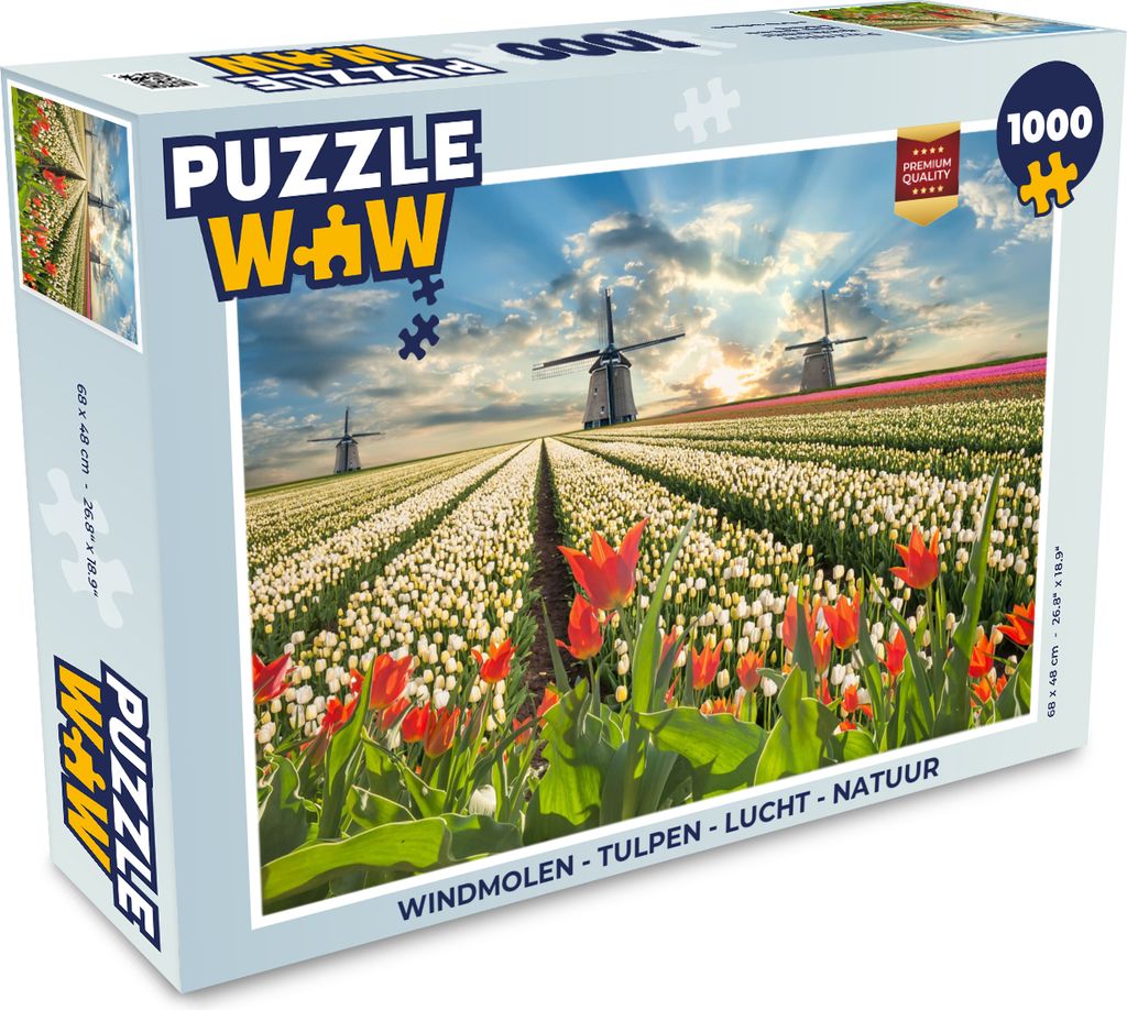 MuchoWow Puzzle 1000 Teile Windmühle - Tulpen - Himmel - Natur - Erwachsene - Rätsel