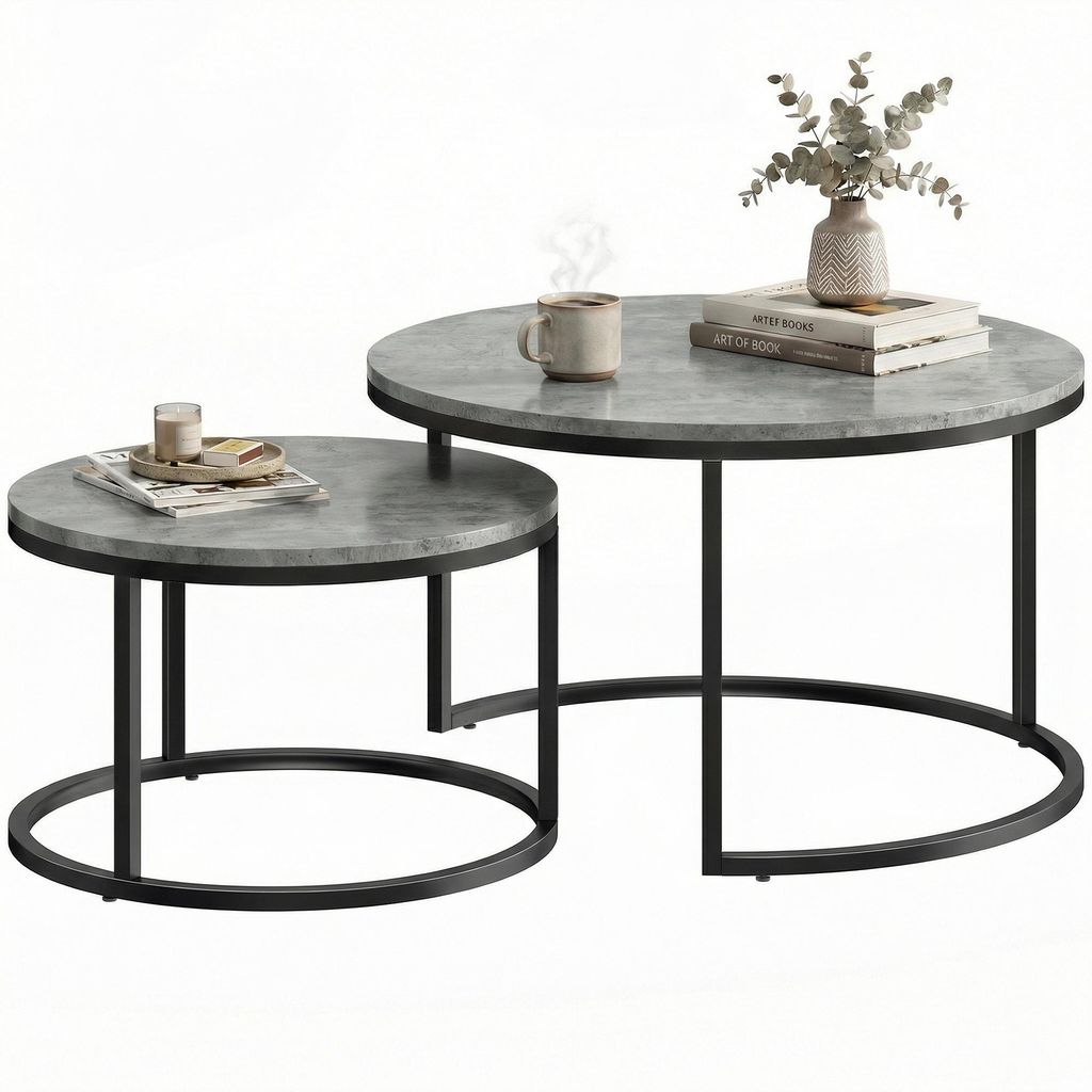 HOMCOM Couchtisch rund 2er Set Stapelbarer Wohnzimmertisch Produktbild 