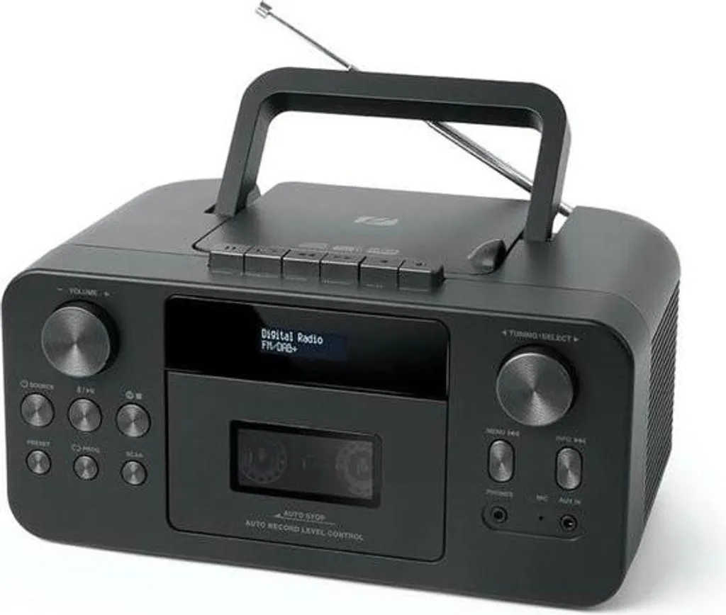 Radio DAB+ Bluetooth Anti-Grésillement avec Lecteur CD et Cassette Noir