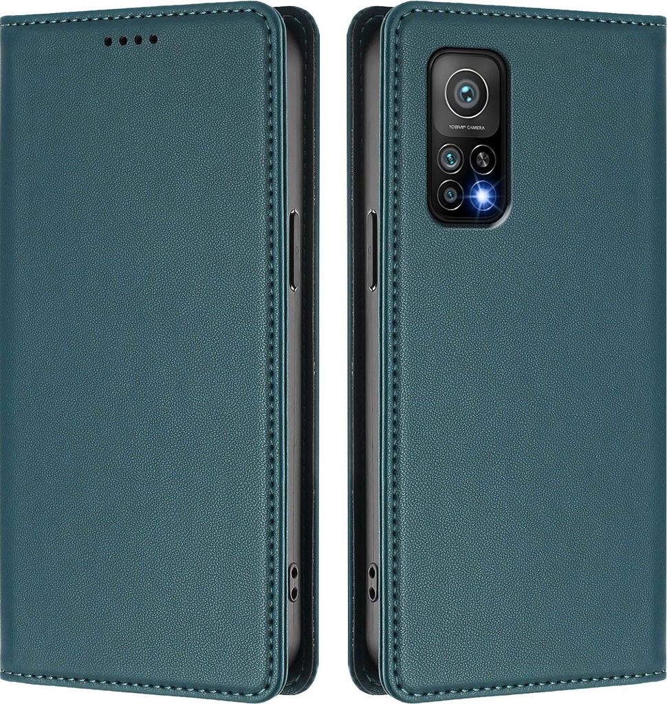 Handyhülle für Xiaomi Mi 10T / Mi 10T Pro, Kunstleder Klapphülle Stoßfeste Magnetische Hülle mit Ständer Grün