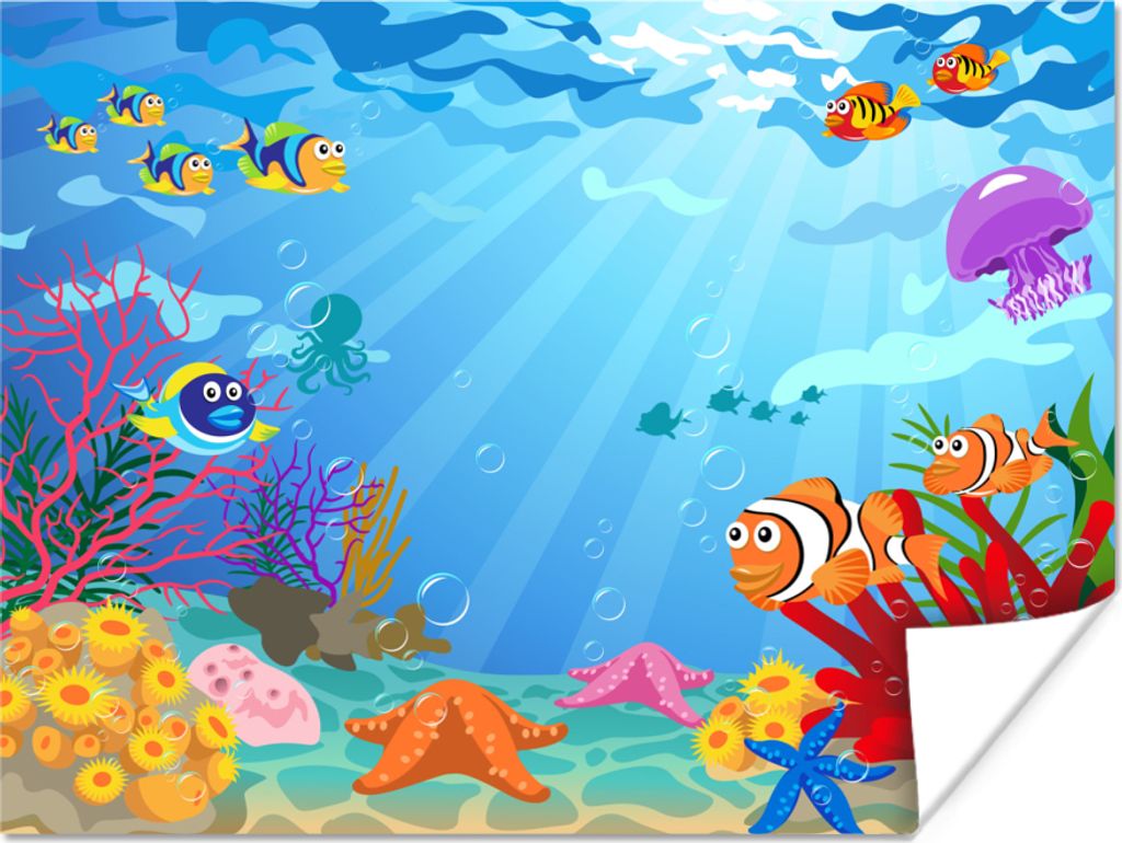 MuchoWow Poster Kinder - Meerestiere - Farben 160x120 cm - Foto Plakat