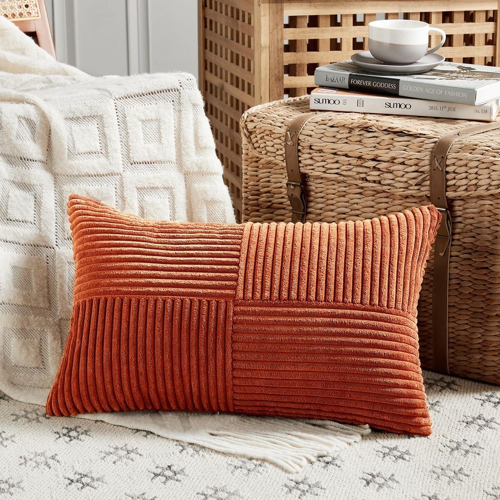 Kissenbezug in Karamellfarbe, 35 x 60 cm, weicher Cord, dekorativer Kissenbezug, Sofakissen, Boho-Dekoration für Sofa, Schlafzimmer, Wohnzimmer, B...