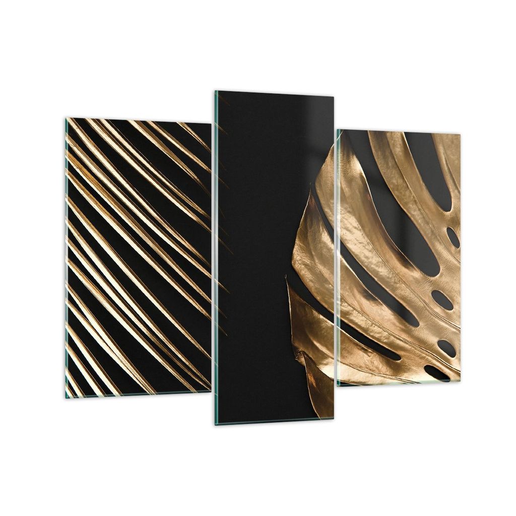 Bilder auf glas - 3 Teile - Golden Blatt Monstera - 130x100cm - Glasbilder - Wandbilder - Bilder - zum Aufhängen bereit - Wanddekoration aus Glas ...