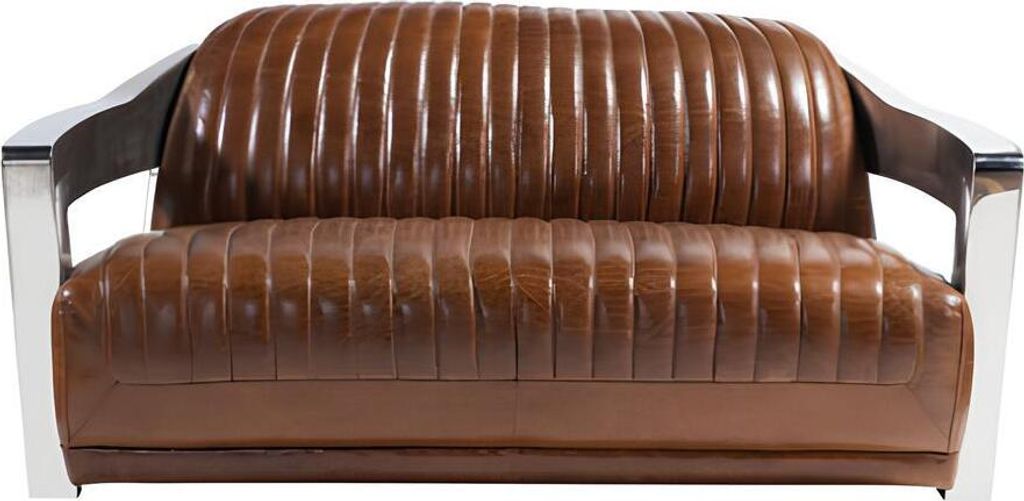 Echtleder Sofa Leder Designsofa 3-Sitzer Vintage Couch Aluminium Metall Stil Neu