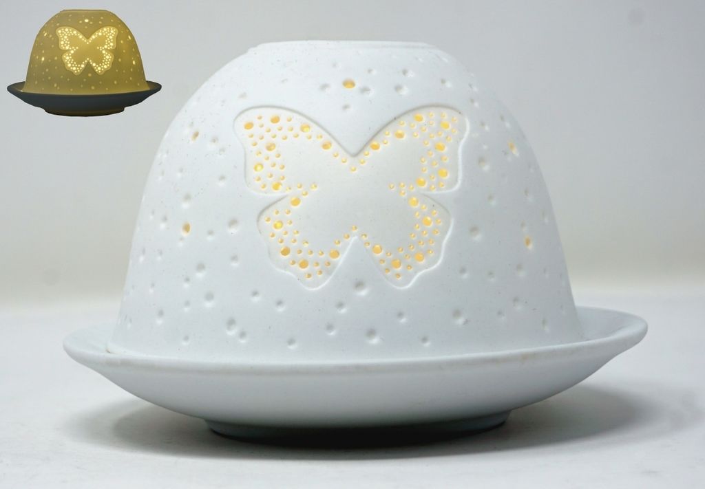 Dome Light Teelicht Schmetterling Windlicht Porzellan Teelichthalter ca. Ø 12 cm Höhe 8,5 cm