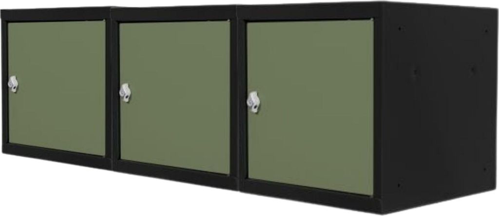 Mega Deal | 3x Schließfachwürfel Blocky mit Drehriegelschloss für Vorhängeschloss | HxBxT 40x40x40cm | Anthrazit/Resedagrün